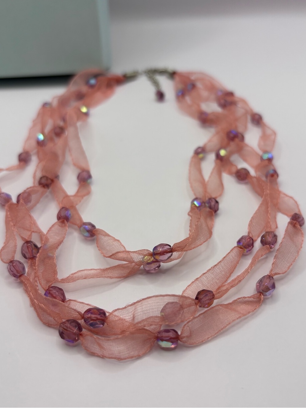 NEW Multi-Strand Pink Organza Necklace with Beads Ribbons Necklace Two’s Company